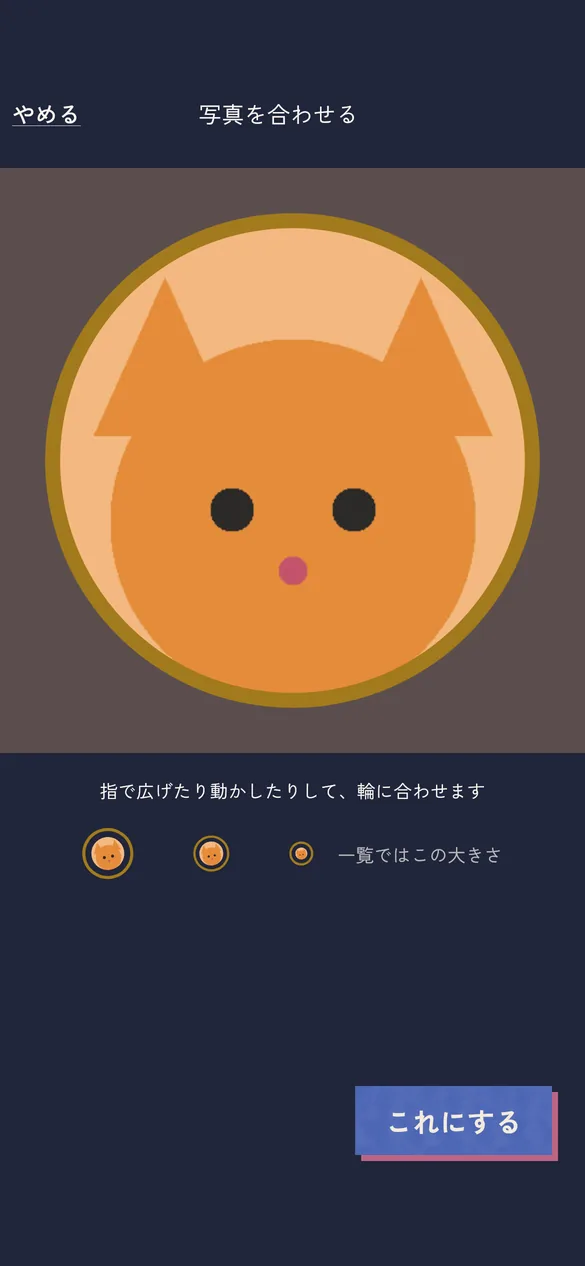 写真を輪に合わせる画面